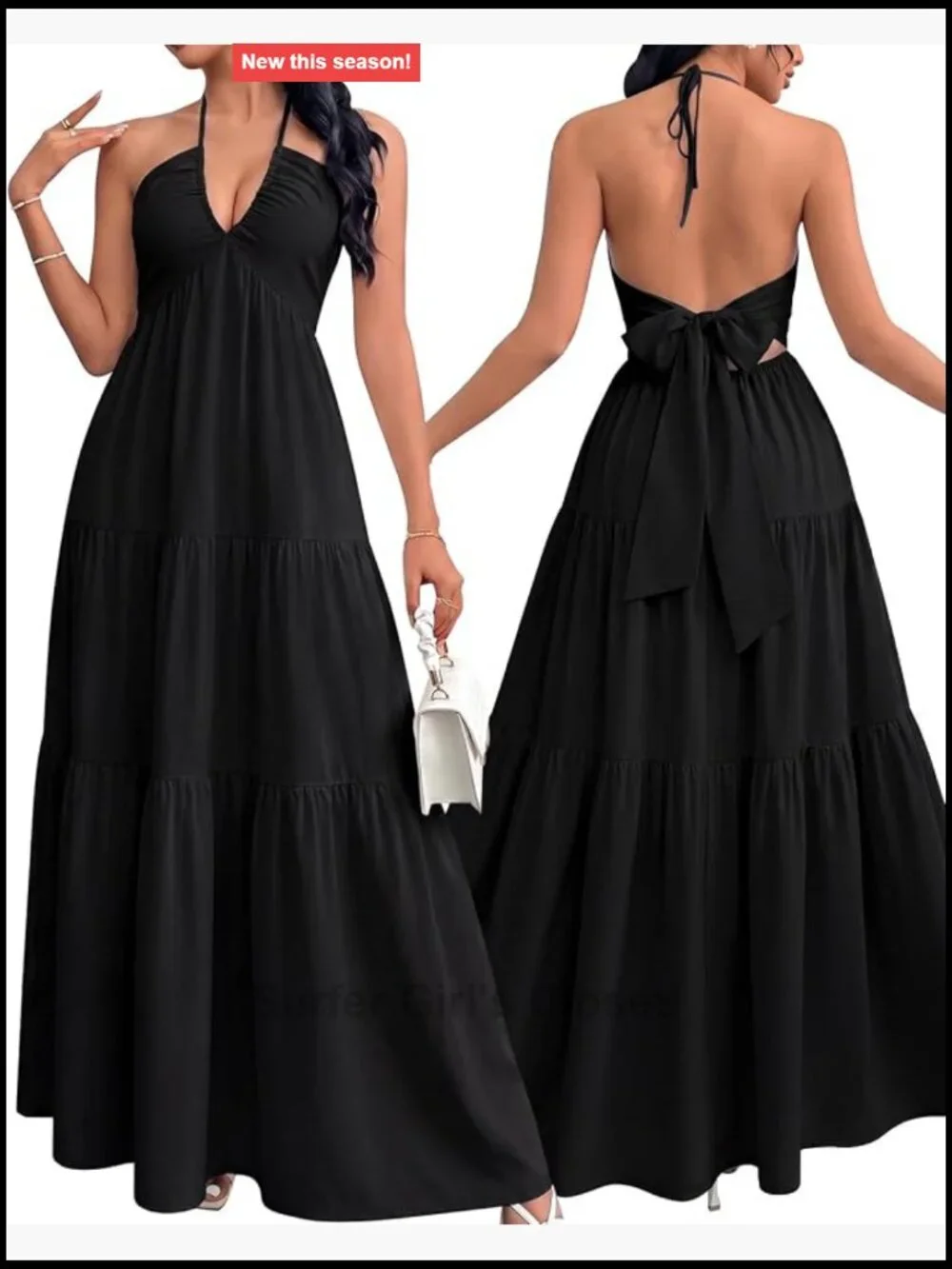 Flowy Maxi Sundress Halter V Neck Sleeveless A-Line Boho Bow Tie Backless